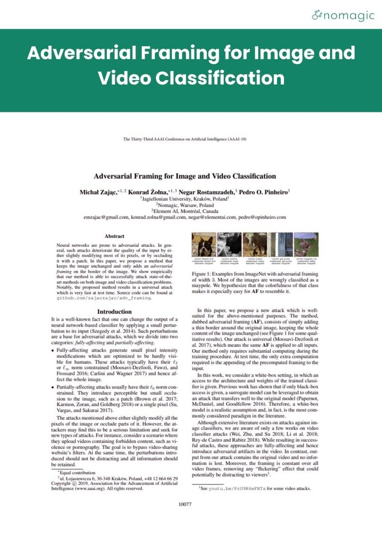 research covers adversarial framing for image and video classification