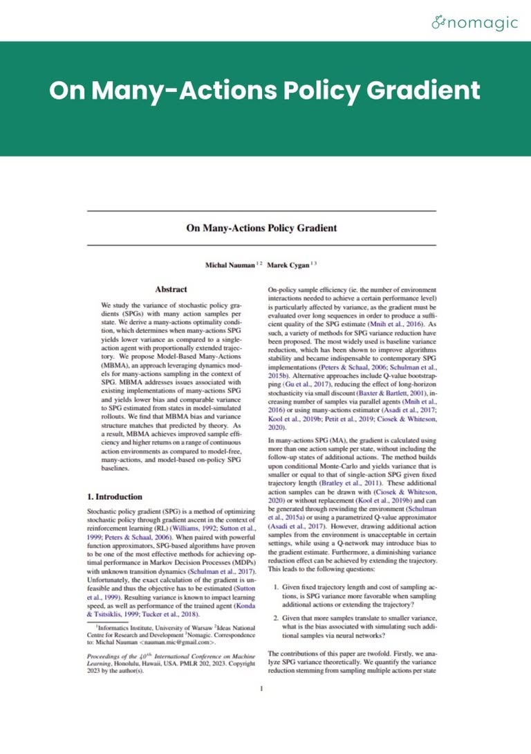 research covers on many actions policy gradient
