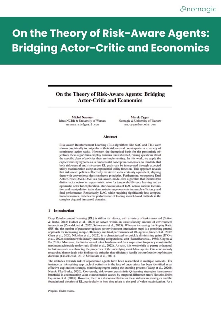 research covers on the theory of risk aware agents bridging actor critic and economics